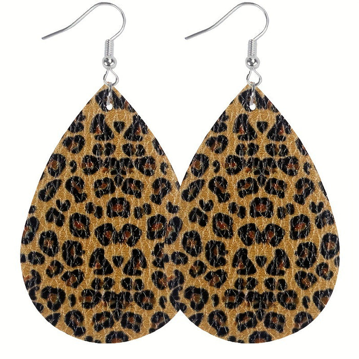 Wholesale Classic Holiday Style Leopard Print Cow Pattern Women' s Leather Earrings Double-Sided Printing Random Pattern