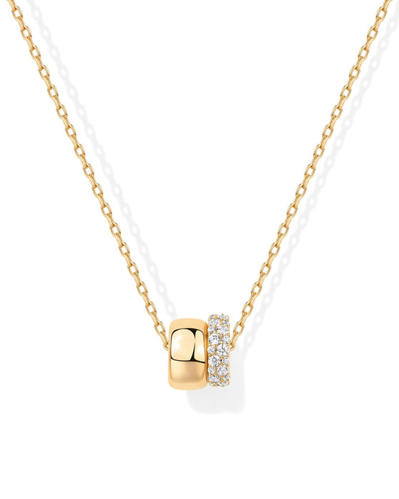 Wholesale Brass genuine gold electroplated zircon set fashionable double circle pendant versatile women's necklace