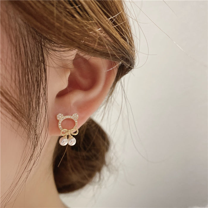 Wholesale  s925 Silver Needle  Bear Round Earrings Female Earrings Ear Jewelry