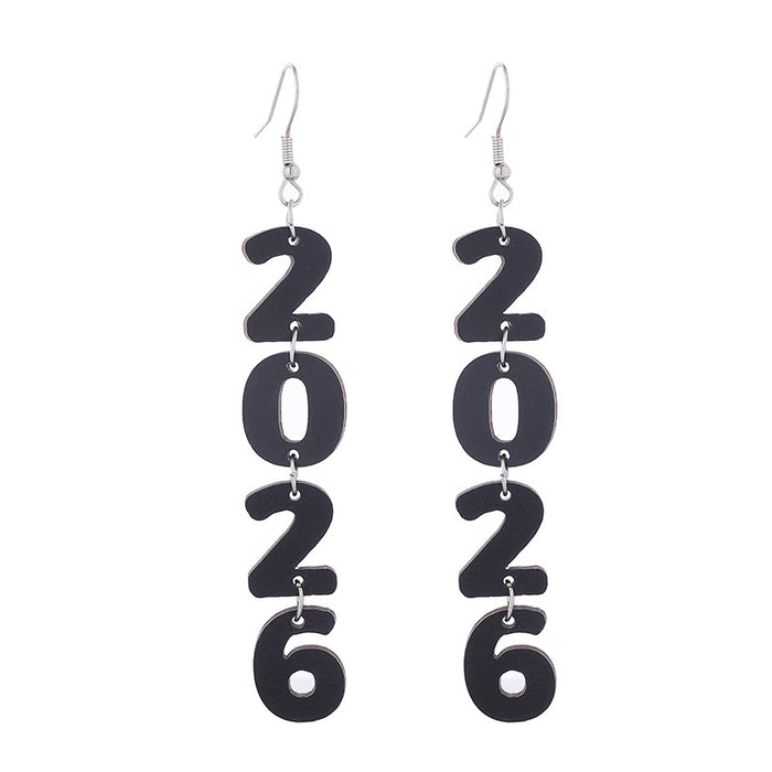 Wholesale New Year Celebration Wooden Earrings Happy New Year Letter Splicing Earrings