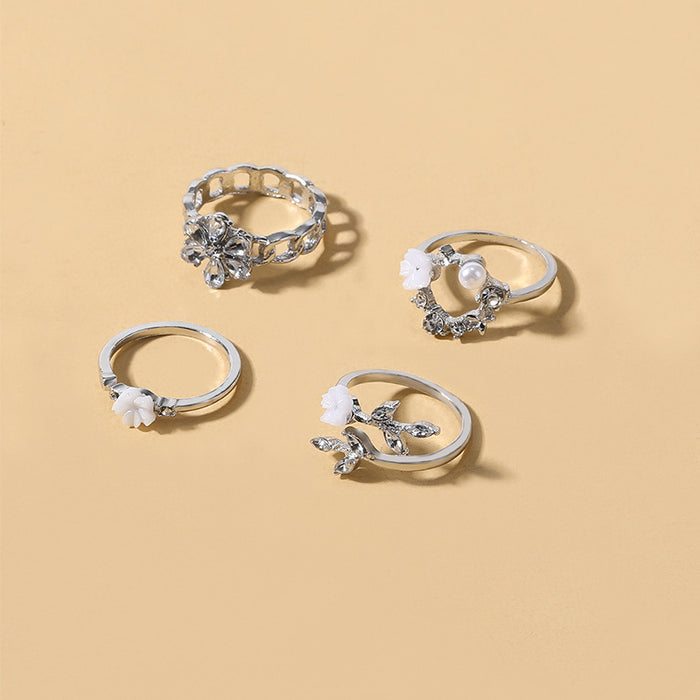 Wholesale Fresh diamond inlaid flower ring alloy ring set bracelet