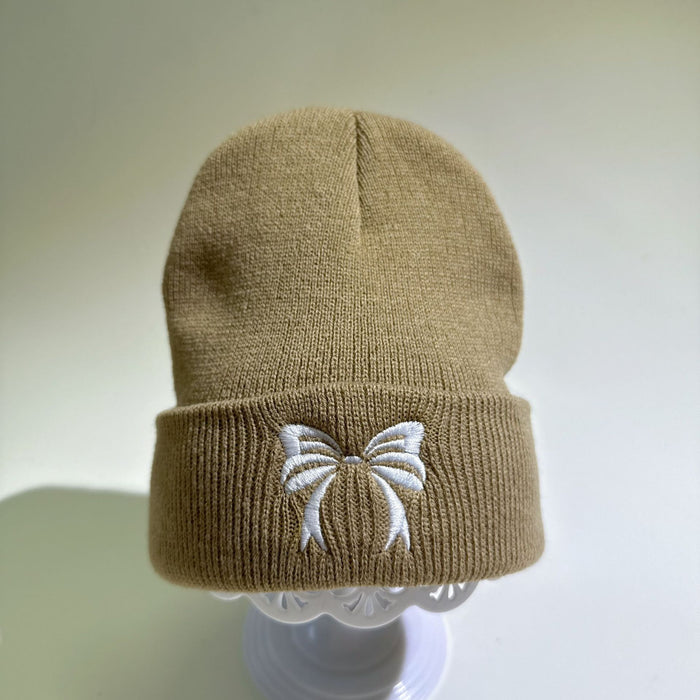 Wholesale Children' s new butterfly embroidery knitted hat double layer warm pullover acrylic wool hat