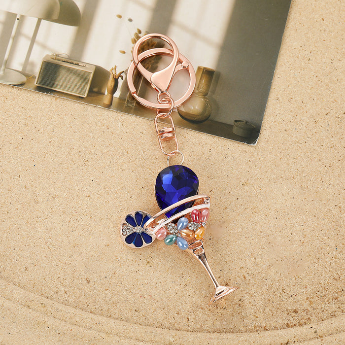Wholesale Zinc Alloy Dark Green Rhinestone Goblet Keychain Bag Charm Car Key Accessory Gift MOQ≥2