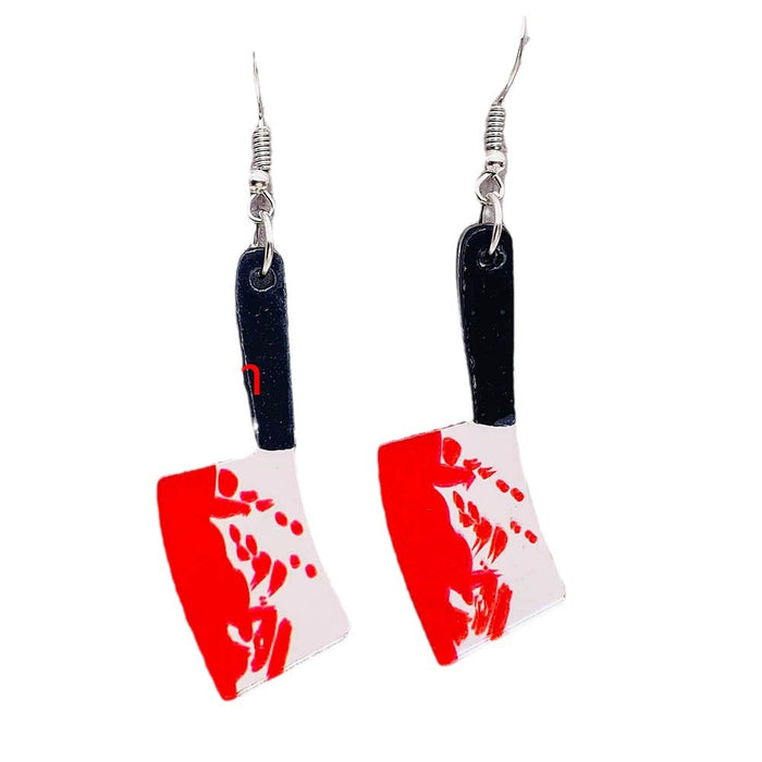 Wholesale  blood print acrylic earrings simulation personality sharp knife kitchen knife earrings funny earrings