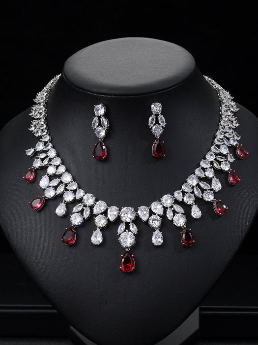 Wholesale Zircon Necklace Earrings Set Bride Wedding Dress Dinner Jewelry Water Drop Full of Diamonds