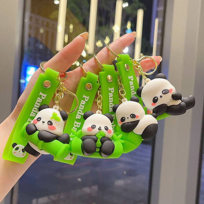 Wholesale Cute Cartoon Panda Keychain Soft PVC Bamboo Panda Handstand Decorative Accessory