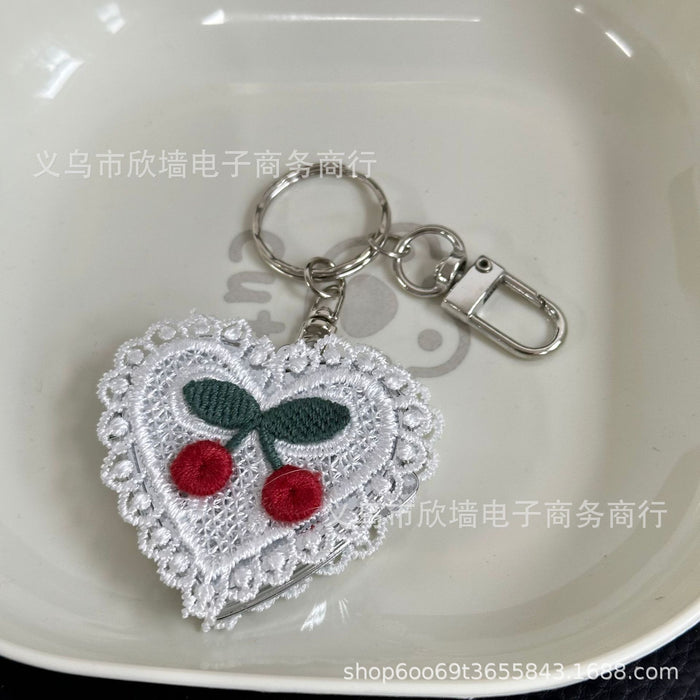 Wholesale Vintage lace heart cherry mirror keychain