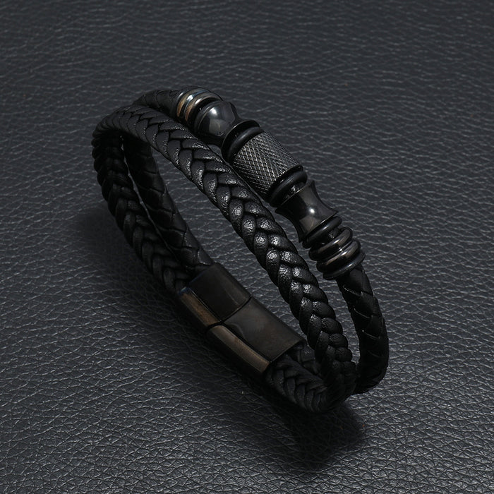 Wholesale Leather Rope Braided Men's Alloy Bracelet Simple JDC-BT-XH016