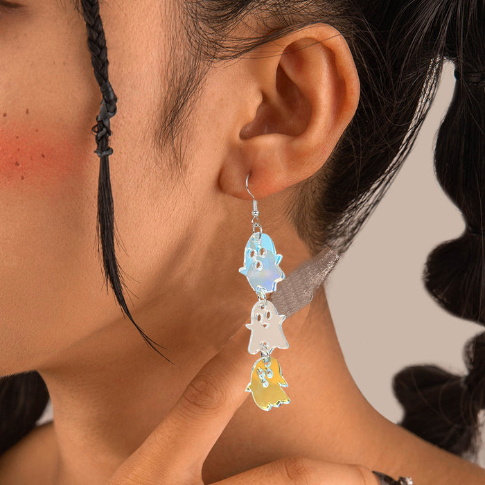 Wholesale  Colorful Skull Alien Splicing Long Acrylic Earrings Exaggerated Retro Earrings