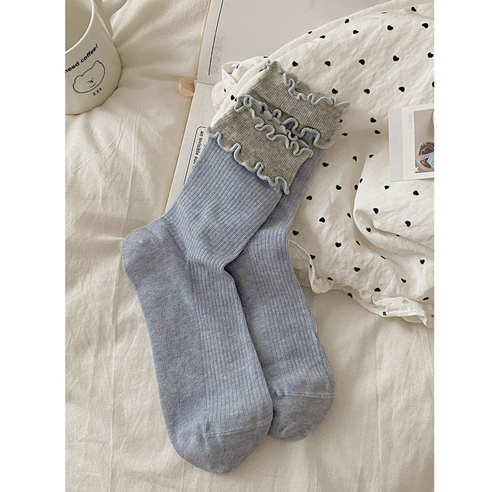 Wholesale Lace, double-layer fungus, edge, middle tube, socks, pile of socks, cotton