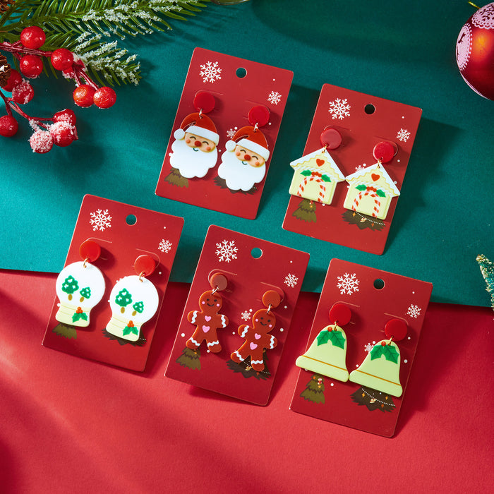 Wholesale Christmas acrylic earrings for women cute cartoon Christmas series elk bell pendant earrings