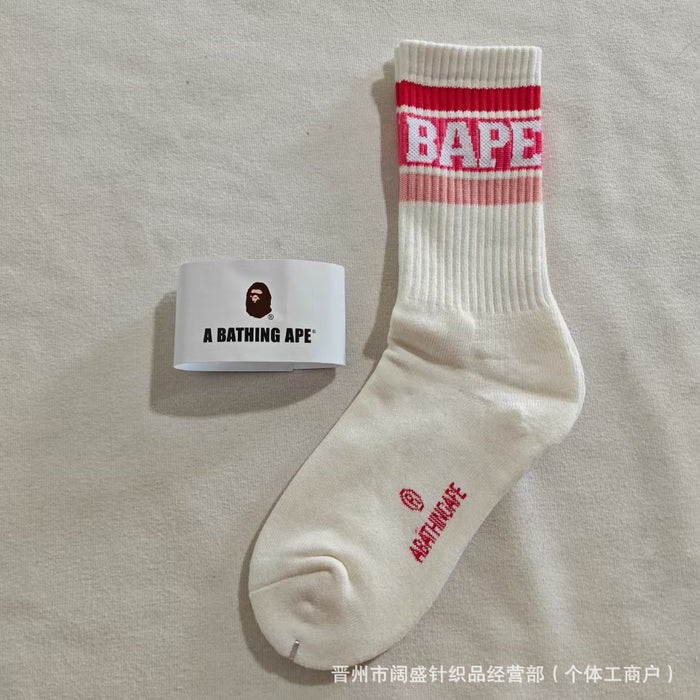 Wholesale Cotton Bape Ape Head Letter Striped Thick High Socks JDC-SK-Kuos003