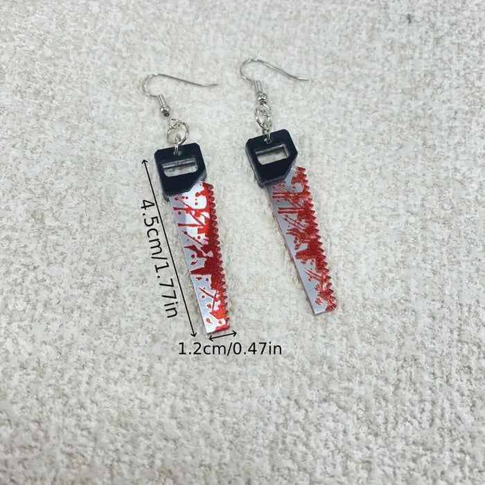Wholesale Bloody saw earrings unique horror spooky  personality saw blade earrings jewelry