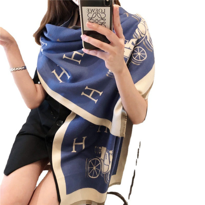 Wholesale H Carriage Medium Length Imitation Cashmere Scarf Korean Retro Neck Thick Warm Female Shawl JDC-SF-Yunt004