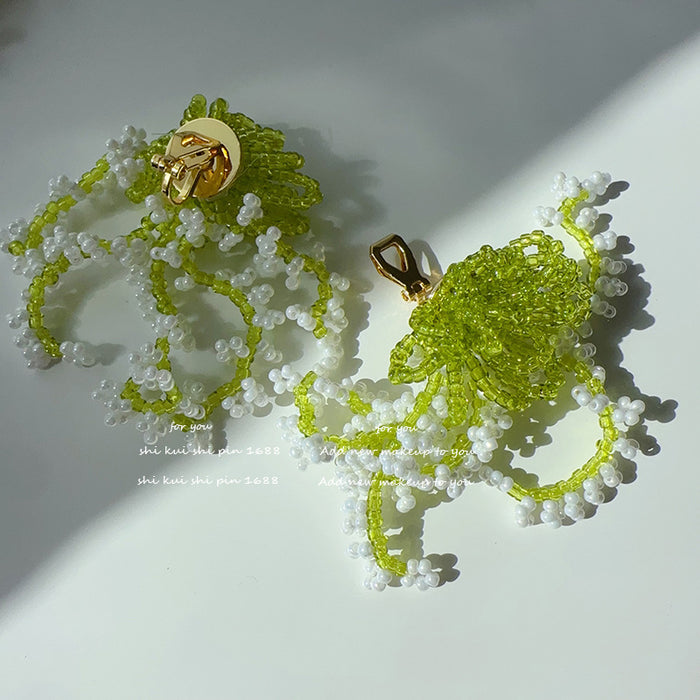 Wholesale Beaded Tassel Flower Sea Waterfall Earrings Women's Handmade Ear Clip