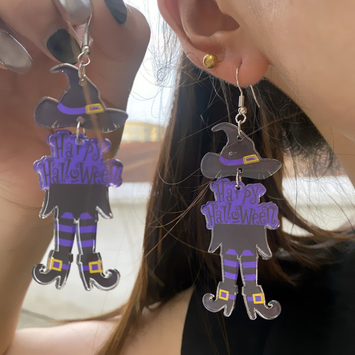Wholesale  Earrings Acrylic Double-Sided Long-Legged Witch Pumpkin Man Skull Horror Atmosphere Earrings