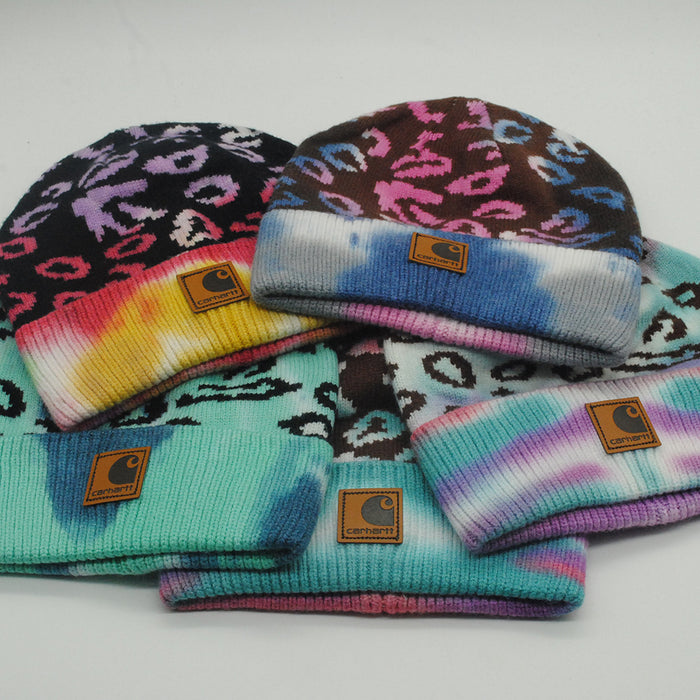 Wholesale autumn and winter windproof and warm leopard print tie-dye beanie JDC-HT-PNi001