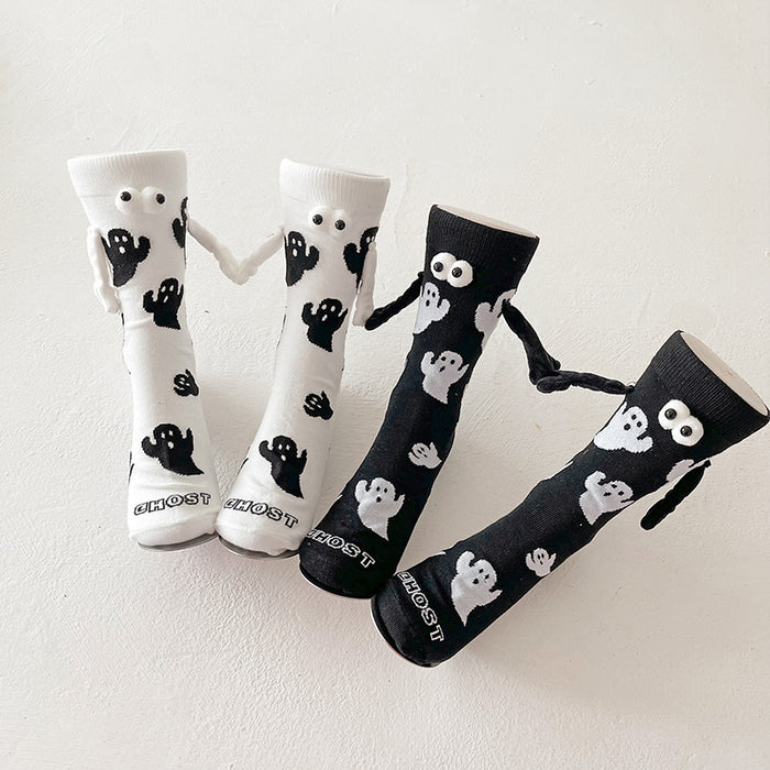 Wholesale Ghost  socks magnetic holding socks  feet plus size couple black and white tube socks