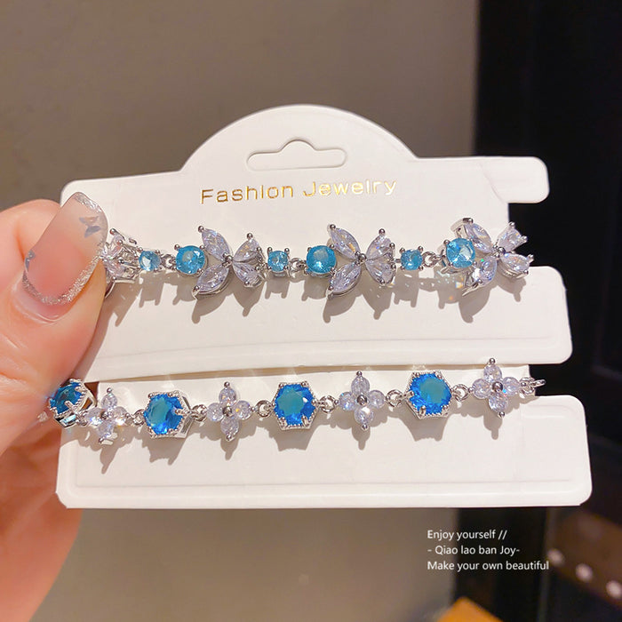 Wholesale Copper Zircon Flower Hexagon Cuff Bracelet Trendy Jewelry