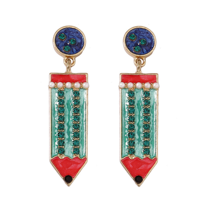 Wholesale enamel pencil women's jewelry cute girl's opening season pen shape earrings