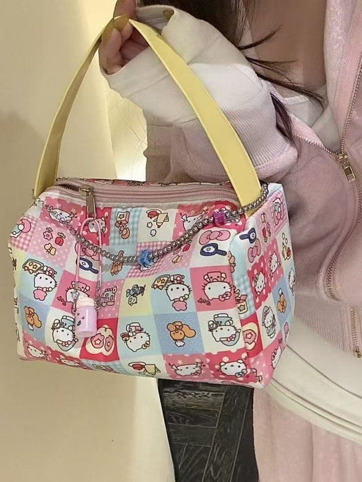 Wholesale Trendy Cartoon Cat Print Cosmetic Bag Portable Cloth Makeup Bag
