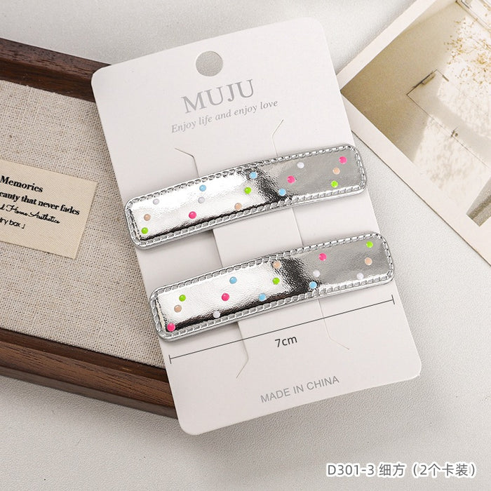 Wholesale 2 card mounted hair clips, silver hair clip, high-end PU leather bangs clip