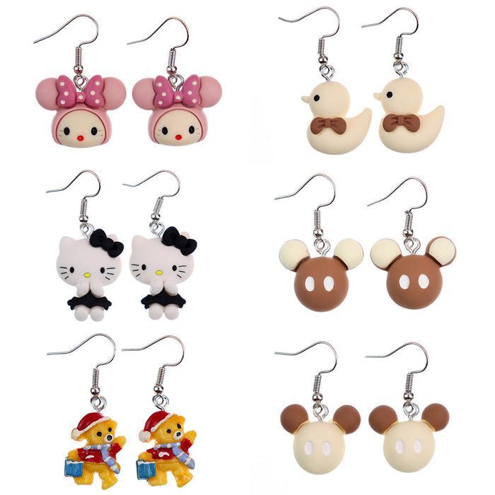 Wholesale Earrings Resin Fun Cute Cartoon Animal Cat Duck (S) JDC-ES-niqing015