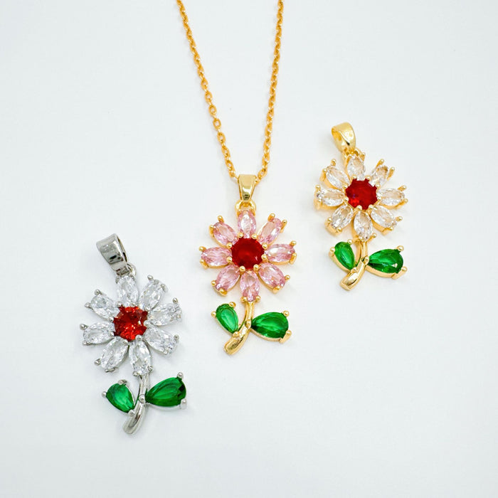 Wholesale Flower Pendant Necklace Gold Plated Copper Rhinestone Jewelry Accessory