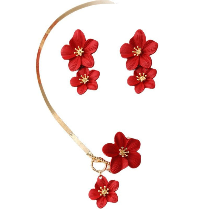 Wholesale Flower pendant, earring, necklace set, atmospheric metal jewelry