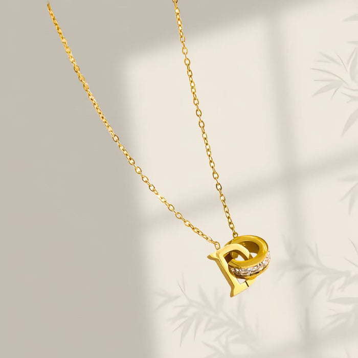 Wholesale New diamond studded D-letter necklace, light luxury, simple and fashionable, versatile titanium steel