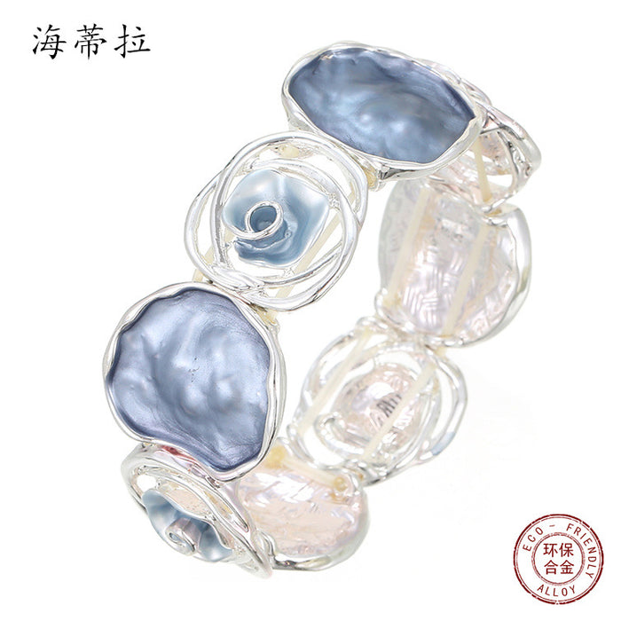 Wholesale Color Painted Oil Rose Elastic Bracelet Geometric Hollow Rose  All-match Bracelet