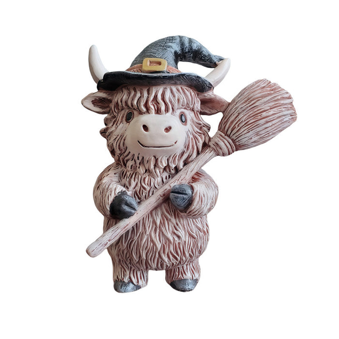 Wholesale Resin Highland Cow Wizard Ornament Cute Cartoon for Home Decoration