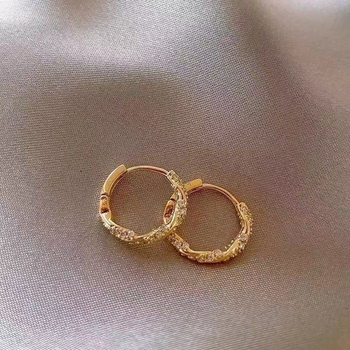 Wholesale  Frosted Earrings Spiral Diamond Sparkling Plain Hoop Earrings