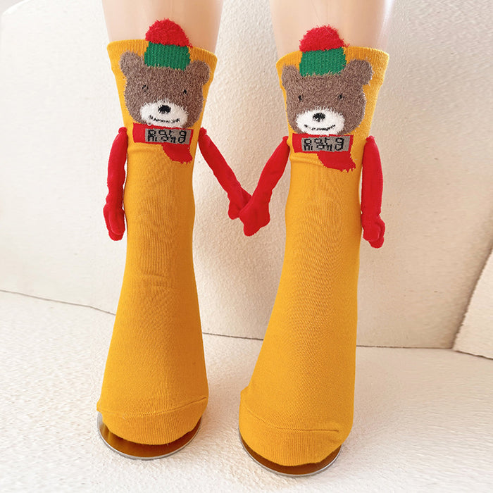 Wholesale Christmas magnetic hand-holding socks women' s cotton socks couple mid-calf length socks New Year gift socks