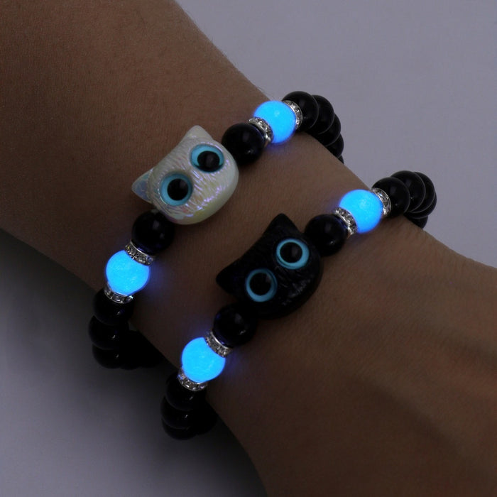 Wholesale Luminous cute kitten bracelet shell black and white bracelet couple bracelet gift