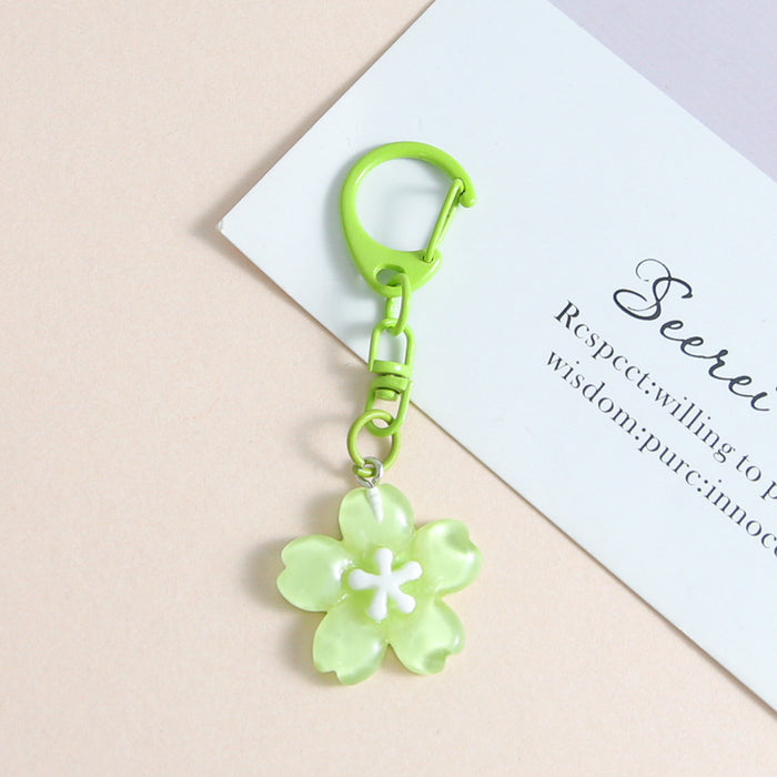 Wholesale Macaron Cherry Blossom Resin Keychain D Ring Flower Chic Bag Charm Gift