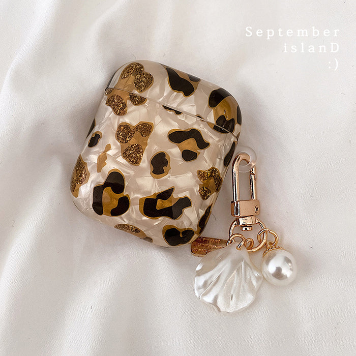 Wholesale Shell leopard print soft case Bluetooth earphone cases with chain
