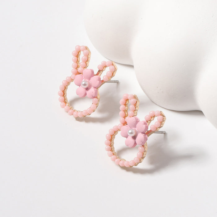 Wholesale Rabbit Head Alloy Inlaid Rice Bead Earrings JDC-ES-YueLi027