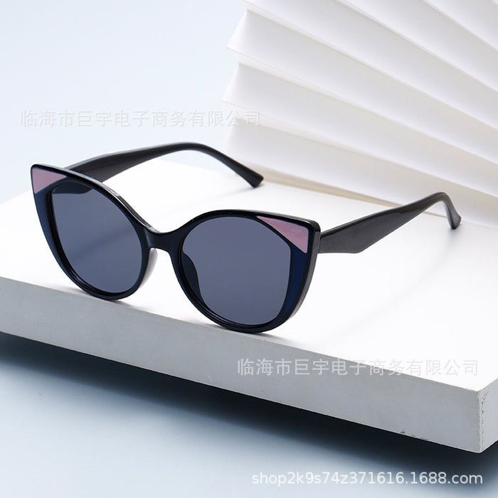 Wholesale Color block decoration square cat eye sunglasses modern retro sunglasses personality