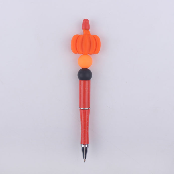 Wholesale Cartoon Pattern Halloween Pumpkin Spider Silicone Beads Plastic Bead Pen JDC-PN-GuangTian004