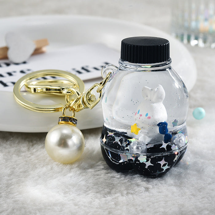 Wholesale Black and gold glitter bottle milk tea cup oil-filled acrylic keychain