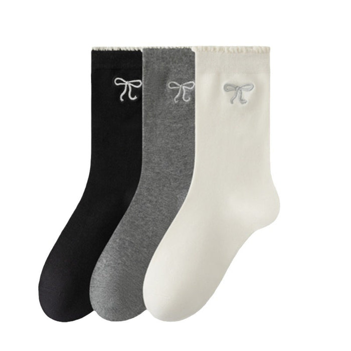 Wholesale Bow Bubble Mouth Lace Socks Breathable, Sweat Absorbing, Odorous proof Socks Mid Socks