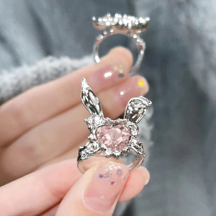 Wholesale Cute rabbit with diamond ring, versatile ring, open index finger ring