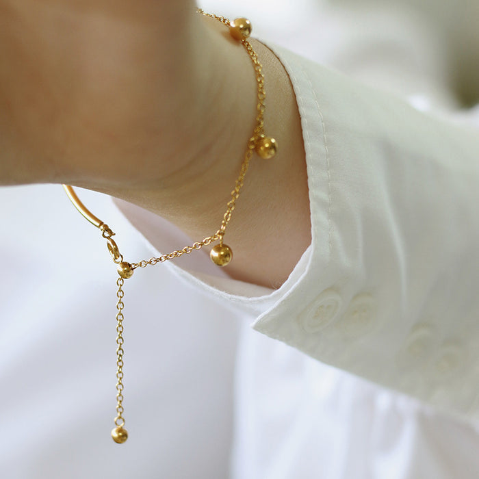 Wholesale half-ed jewelry buckle round wire steel ball tassel bracelet titanium steel plated 18k gold women' s jewelry
