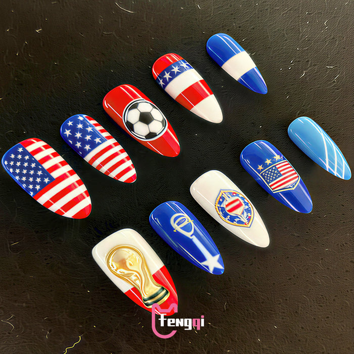 Wholesale 3pcs World Cup Stylish European American Fake Nails Party Nail Art Accessory
