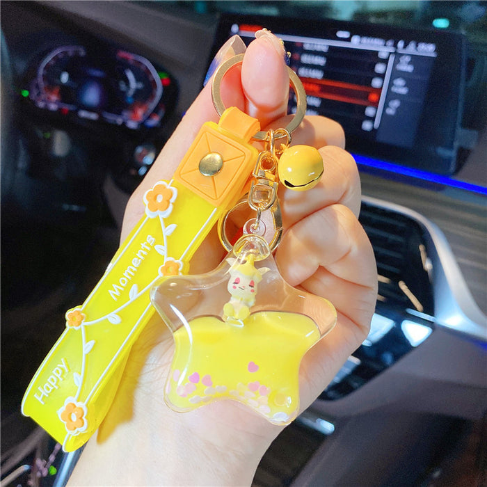 Wholesale Creative acrylic cute unicorn pony oil floating bottle keychain girl backpack liquid Car pendant