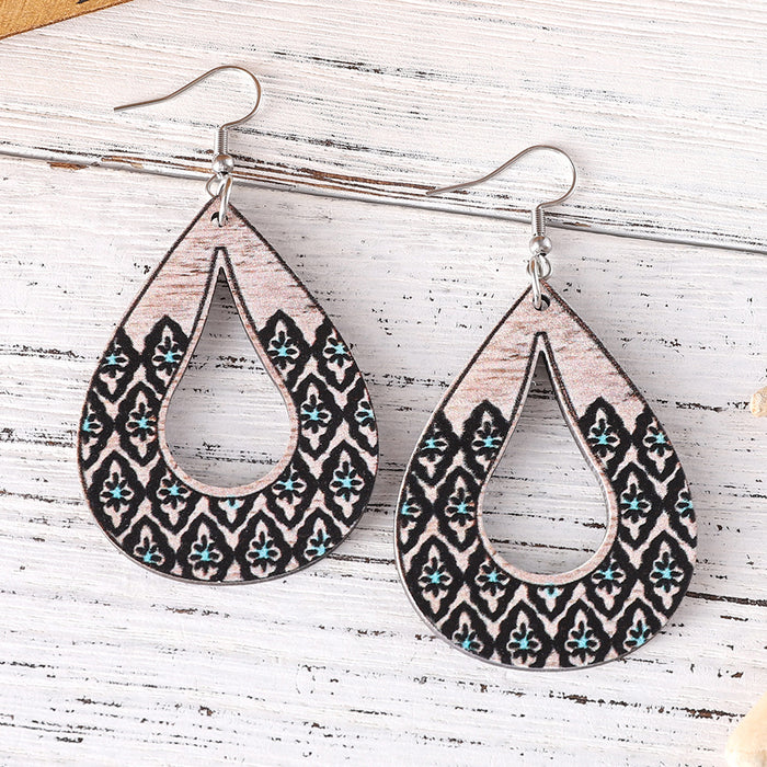 Wholesale Wooden Double Sided Water Drop Earrings JDC-ES-ChuLian016