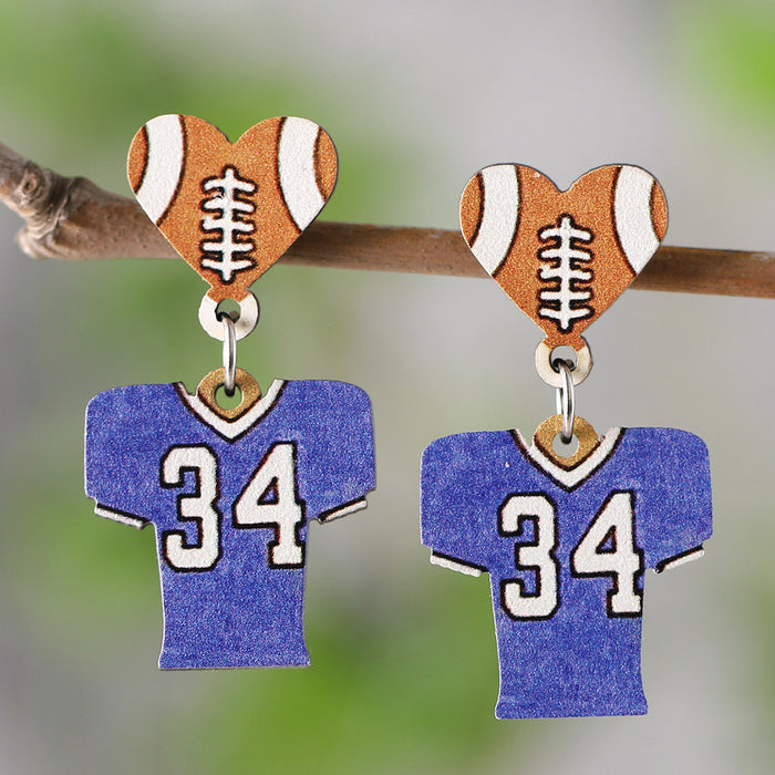 Wholesale Love Football Dress Pendant Earrings Wooden Double-sided Sports Earrings
