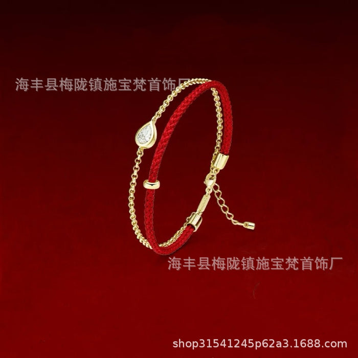 Wholesale Jewelry Water Drop Red Rope Double Layer Bracelet Red Rope