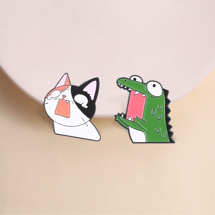 Wholesale Zinc Alloy Enamel Funny Cartoon Animal Brooch Pin Screaming Crocodile Cat Badge